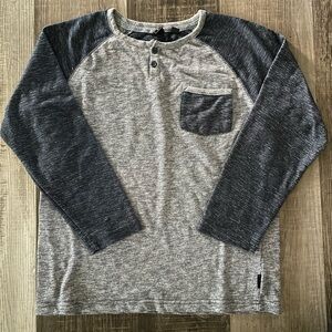 Ocean Current Heather Gray and Navy Long Sleeve Tee